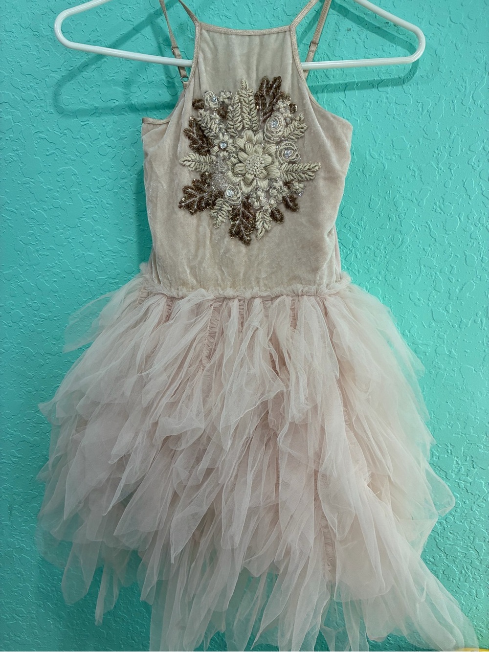 Ooh! La,La! Couture girls  Pink Tulle Ballet Costume Dress Embroidered Bodice 8